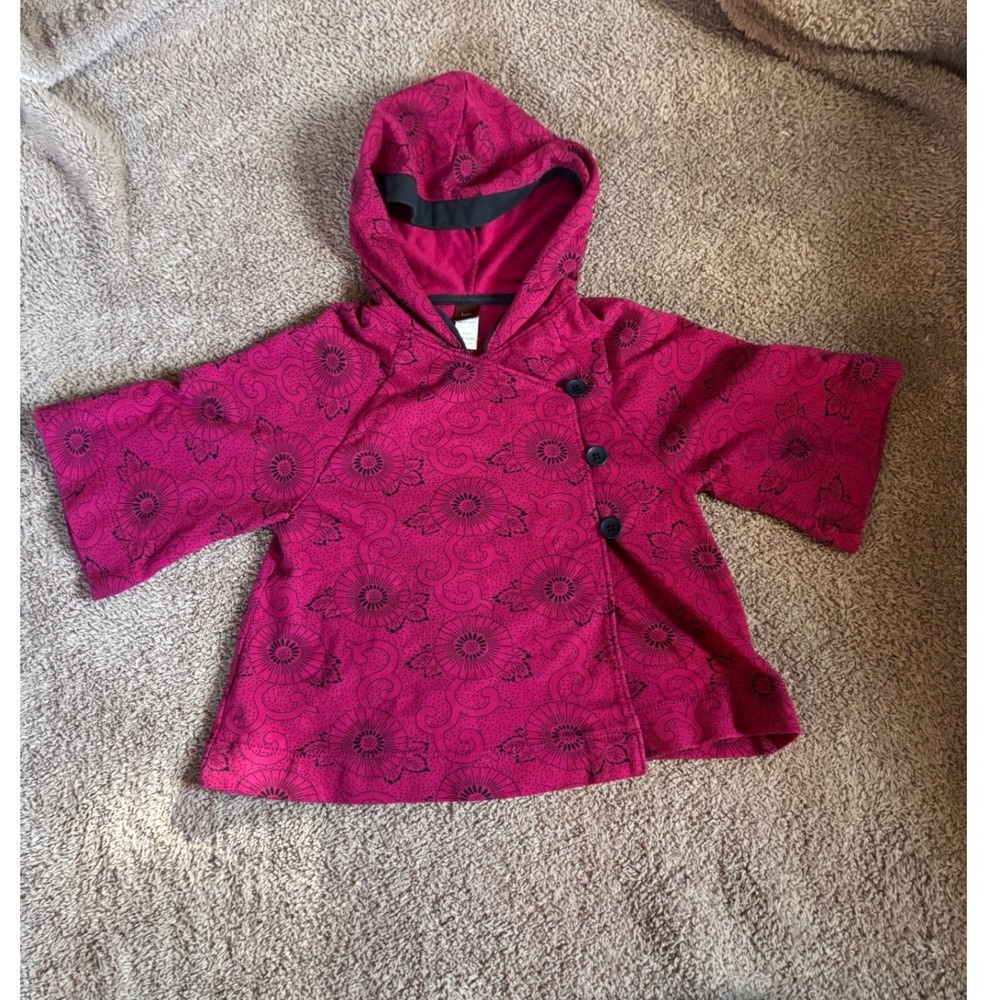 Tea Collection Girl's Size 6 Pink‎ Floral Print Hooded Wrap Jacket Top